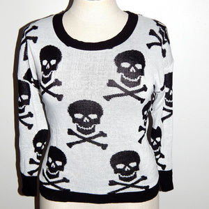 Juniors 3X Skull Punk Gothic Tattoo Crop Sweater